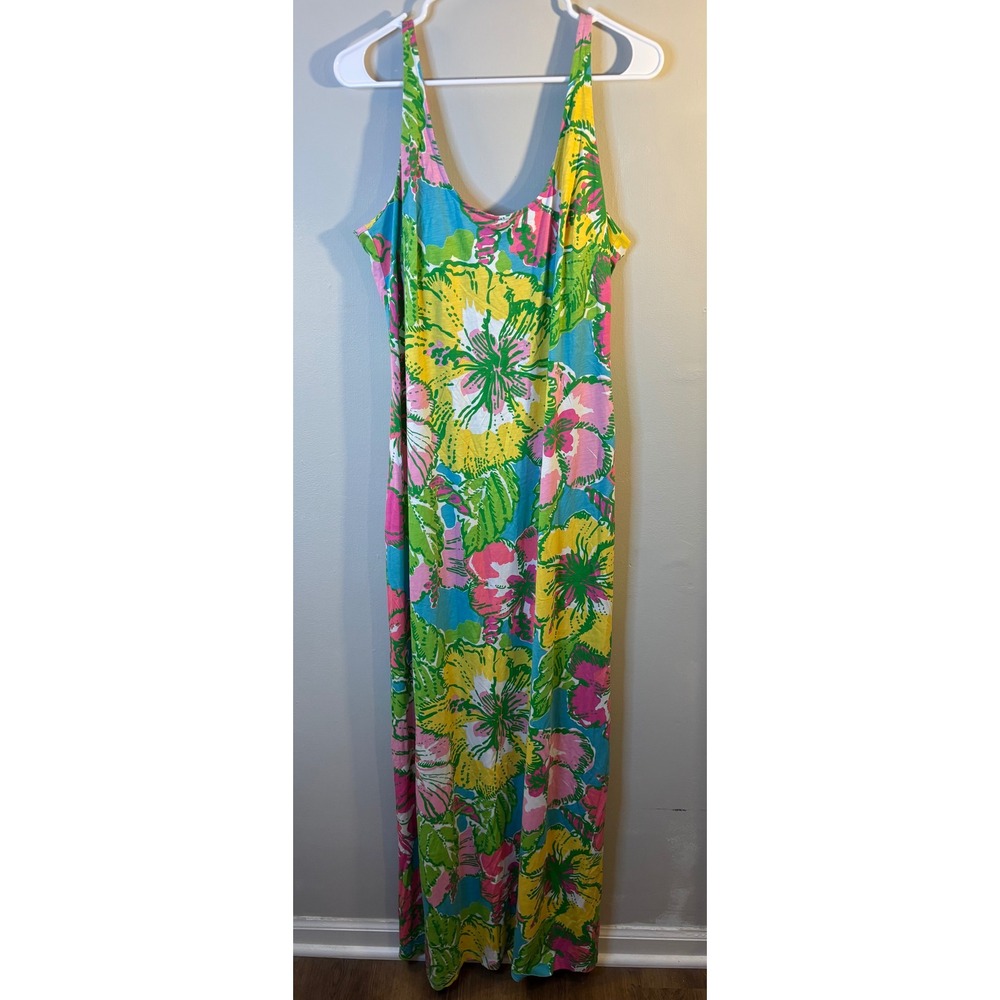 Lilly Pulitzer Palm Big Flirt Pima Cotton Maxi Dress Pink Blue Green XL